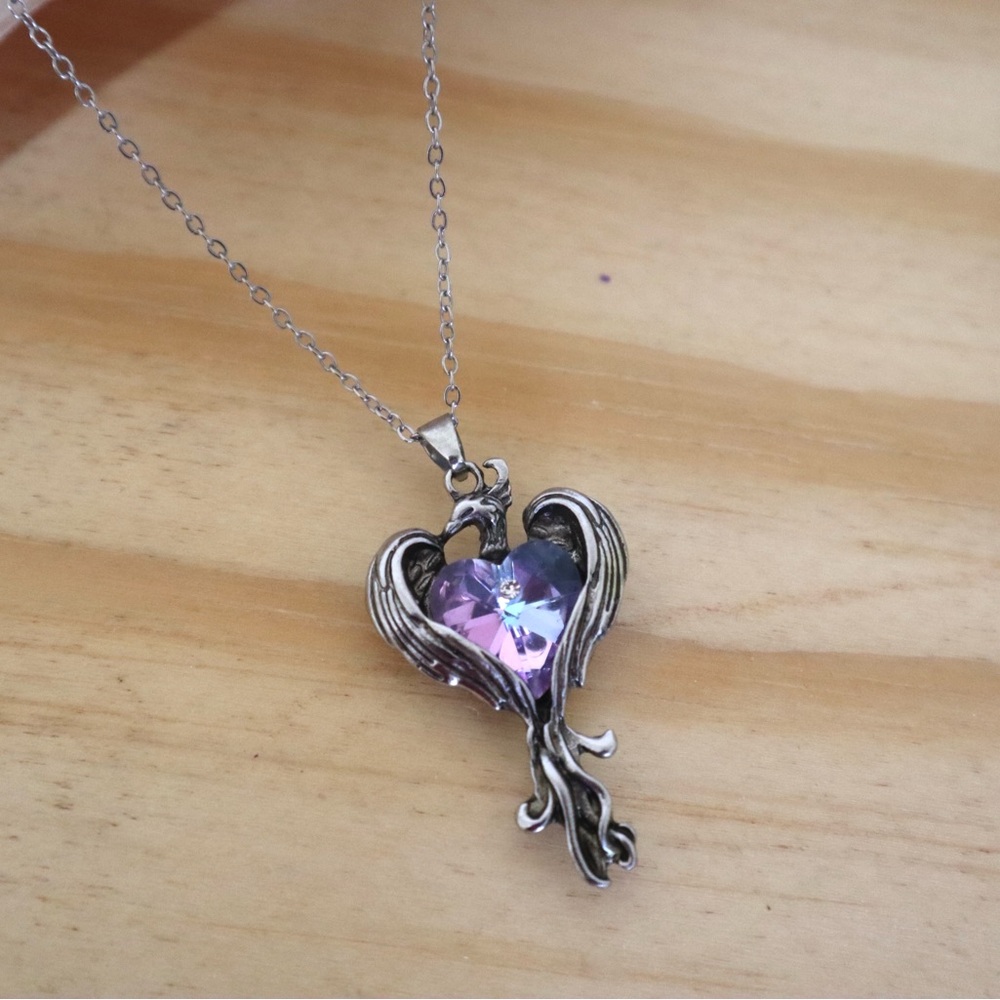 Phoenix Heart Zirconia Pendant Necklace for‎ Women’s Purple Color